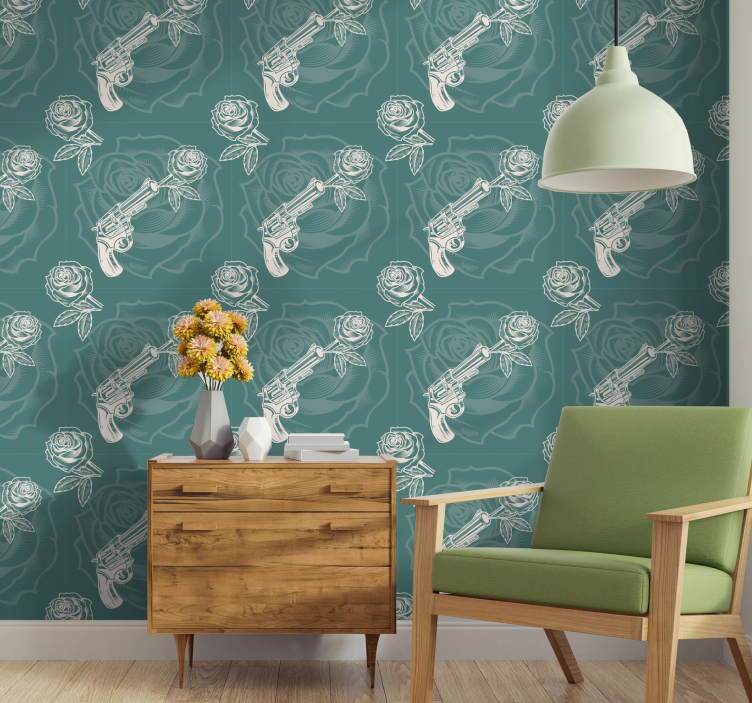 Gun With Roses art wallpaper - TenStickers