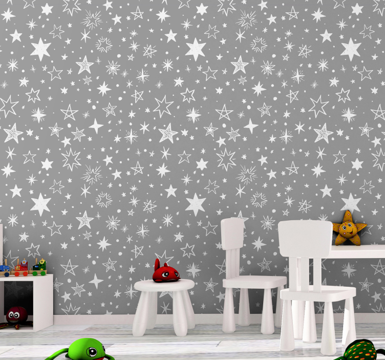 hand drawn pattern on gray background Star wallpaper - TenStickers
