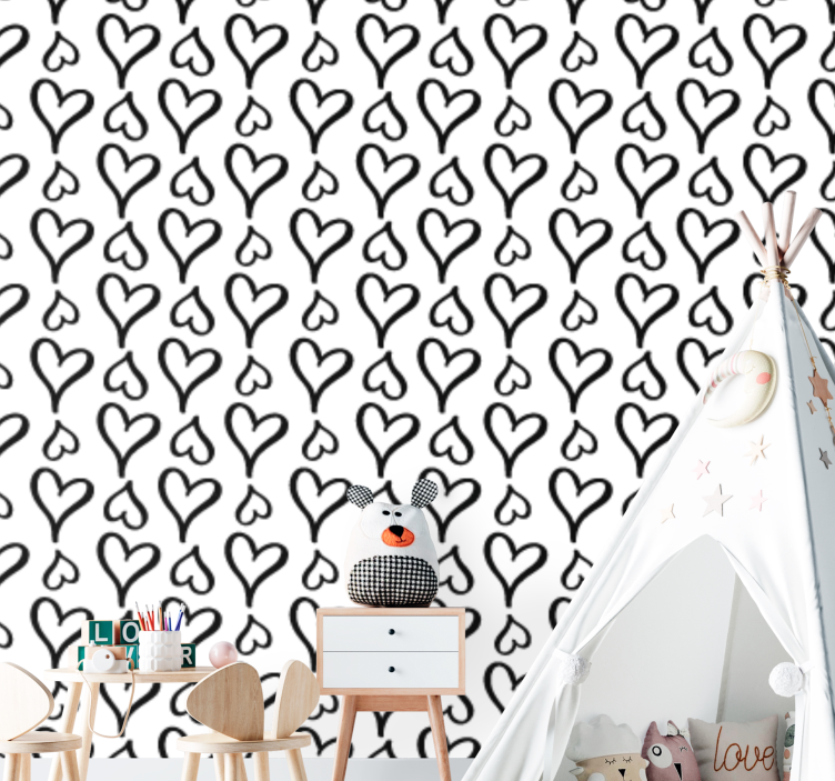 Heart Motif Repeat shapes wallpaper - TenStickers