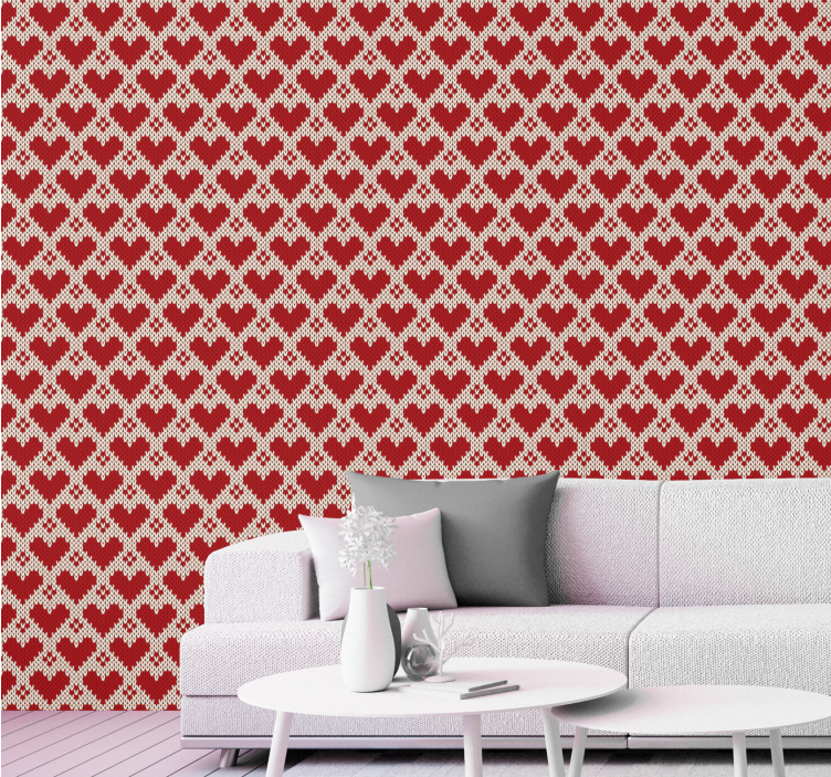 Hearts fabric design living room wallpaper - TenStickers