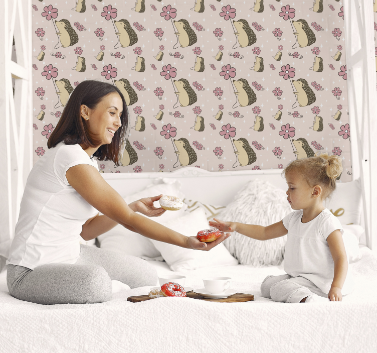 Hedgehog and flower design animal wallpaper - TenStickers
