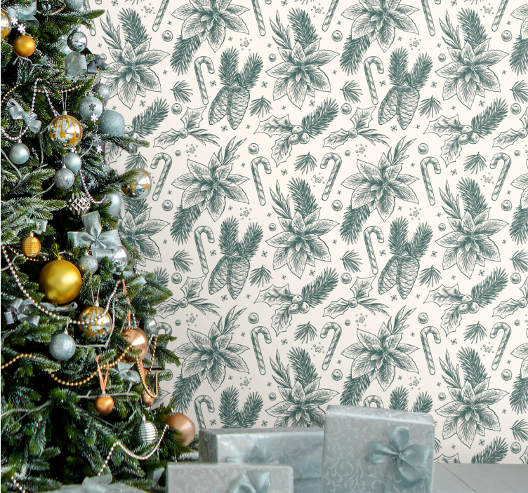Holiday Botanical Motif christmas wallpaper - TenStickers