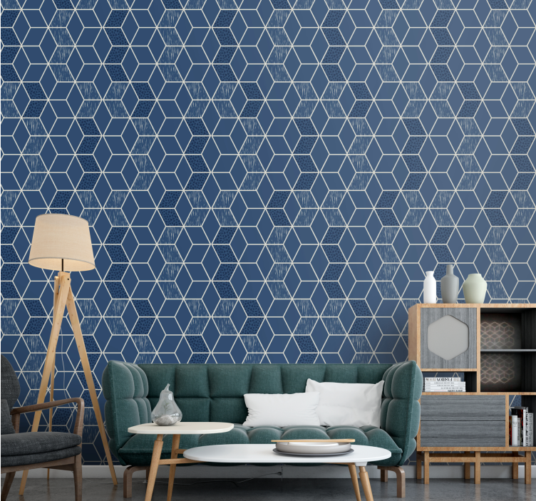 Blue honeycomb shape living room wallpaper - TenStickers