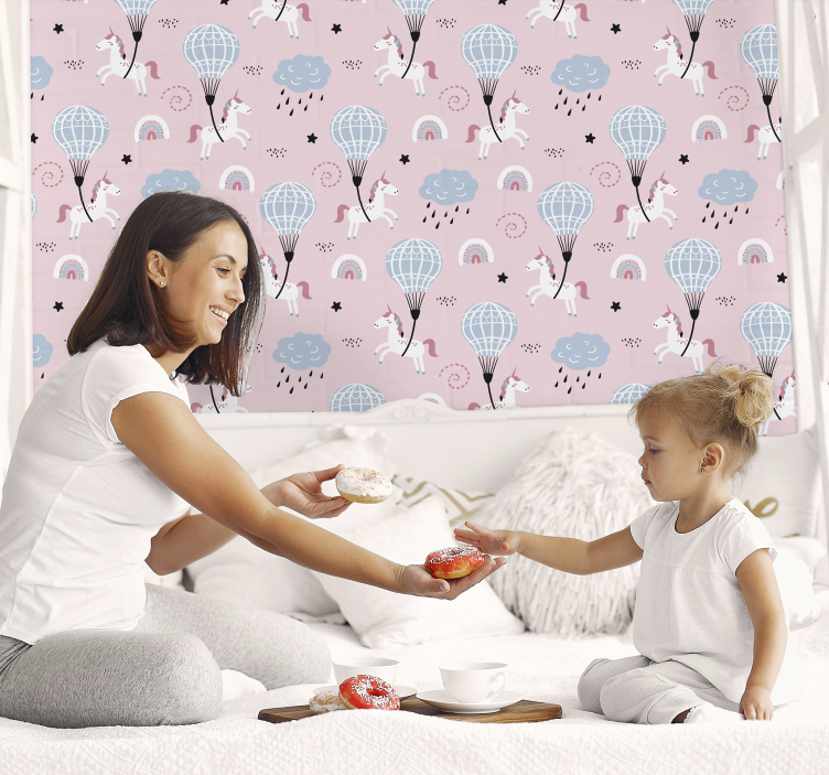 Kids pink wallpaper with unicorns - TenStickers