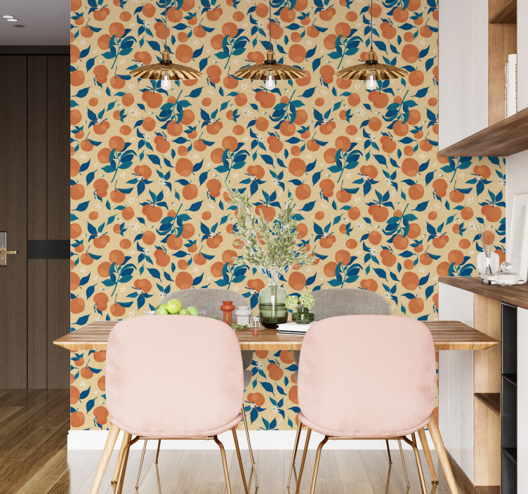 Fresh oranges with leaves pattern kitchen wallpaper - TenStickers