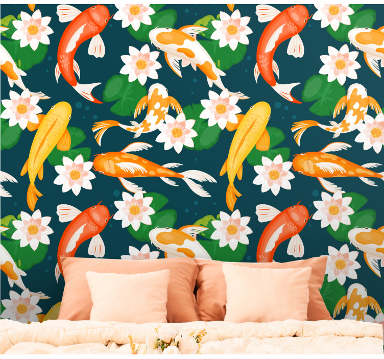 Koi Pond Flora fish wallpaper - TenStickers