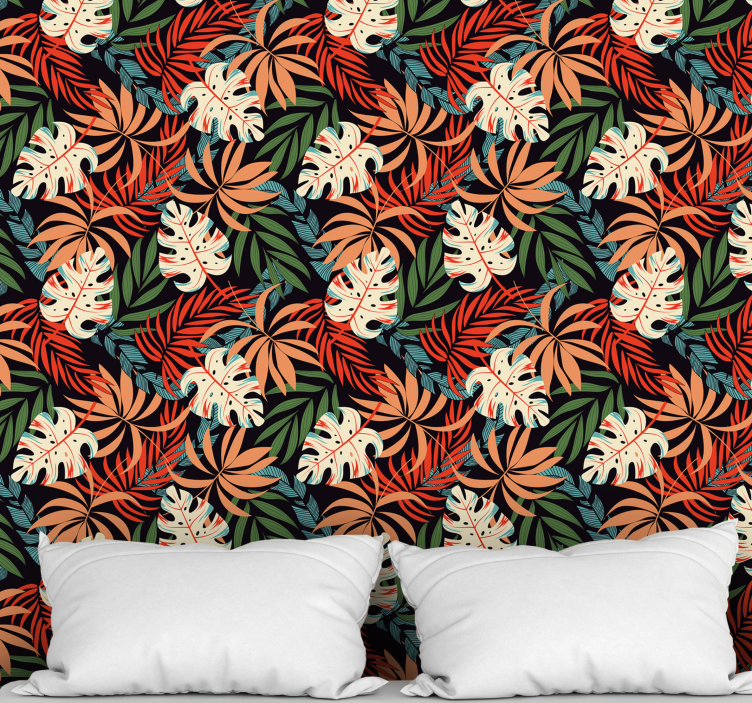 Tropical colored pattern leaf wallpaper - TenStickers