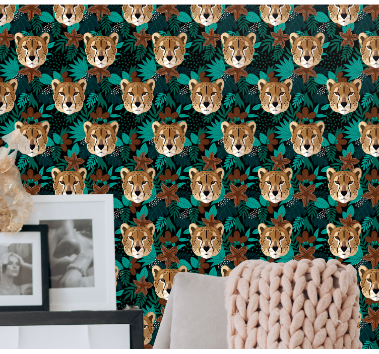 Leopard in tropical flowers Animal Wallpaper - TenStickers
