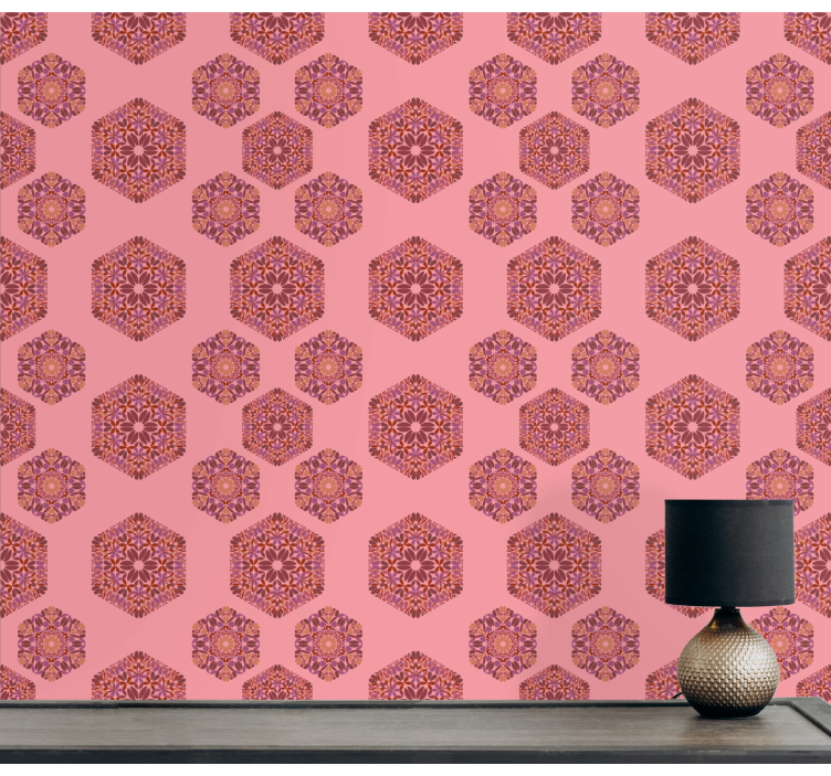 Mandala hexagon tiles living room wallpaper - TenStickers