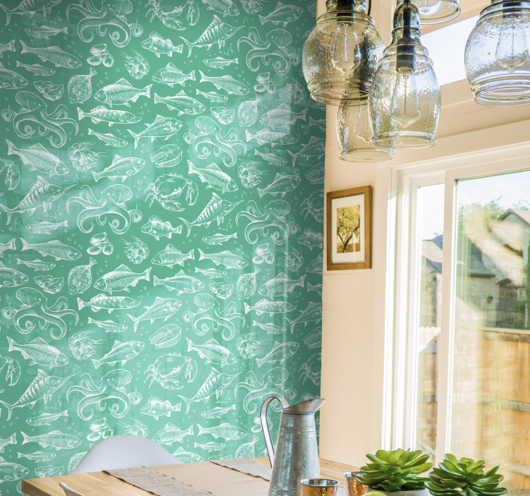 Marine Life Patterns fish wallpaper - TenStickers