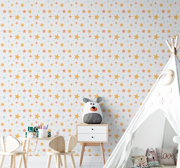 Multicolor stars white background wallpaper - TenStickers