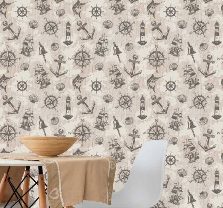 Nautical Vintage Sketch art wallpaper - TenStickers