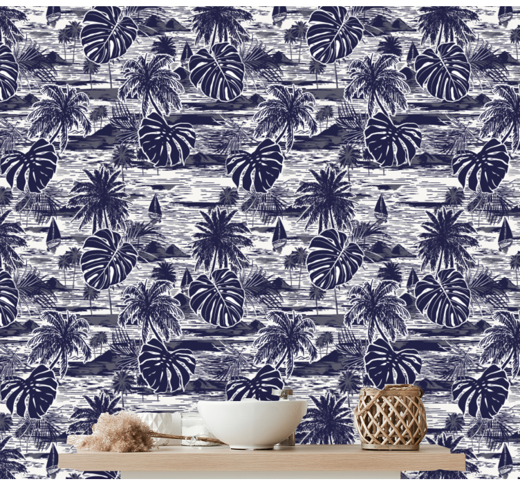 Navy flowers wallpaper - TenStickers