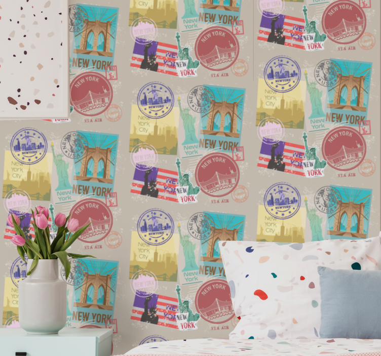 New York Stamps new york wallpaper - TenStickers
