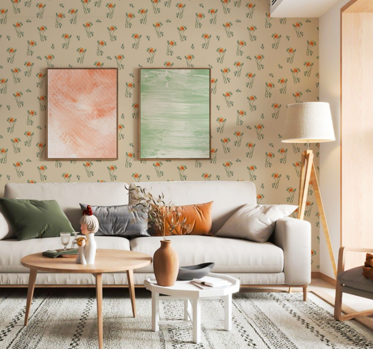 orange flower Living room wallpaper - TenStickers