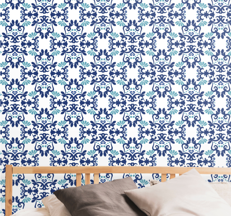 Ornate blue mosaic tile wallpaper - TenStickers