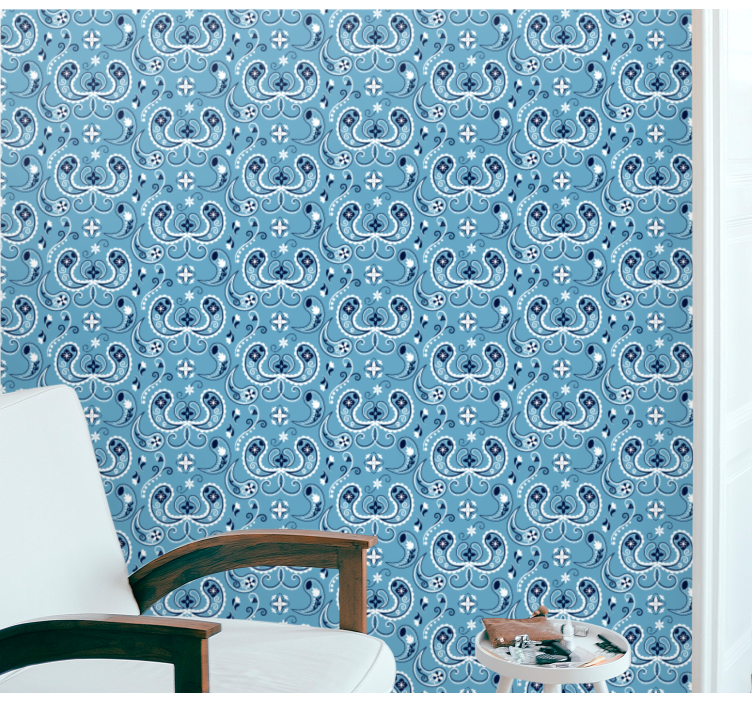 Ornate Tile Motif blue wallpaper - TenStickers