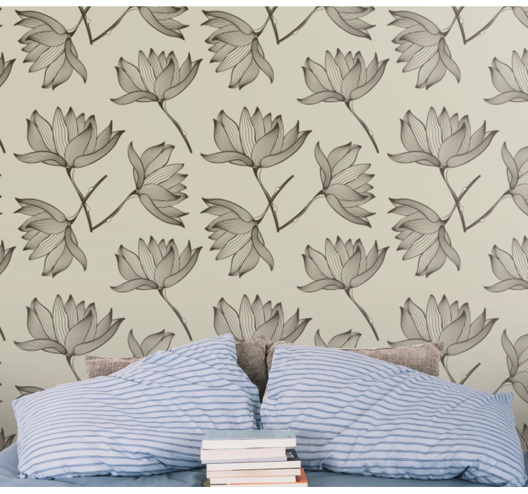 Outlined Floral flower wallpaper - TenStickers