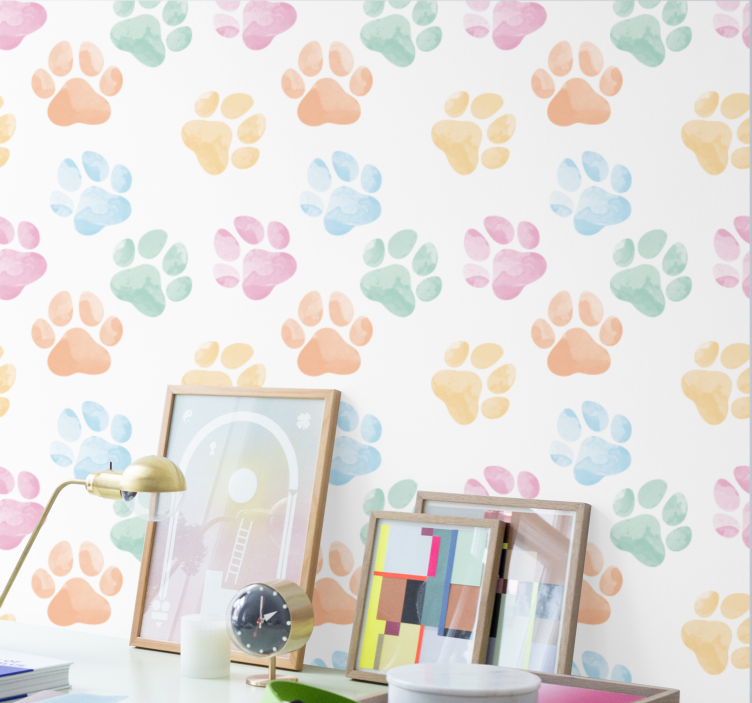 Pastel Paw Prints dogs wallpaper - TenStickers