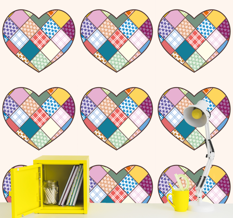 Patchwork Heart Design floral ornament wallpaper - TenStickers