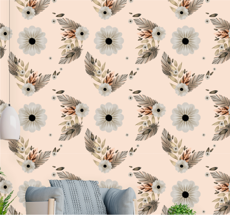 Pink black pastel flowers  Flower Wallpaper - TenStickers