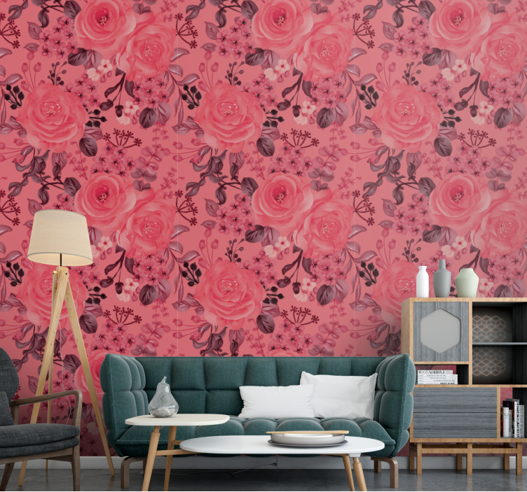 Pink Rose Flourish flower wallpaper - TenStickers