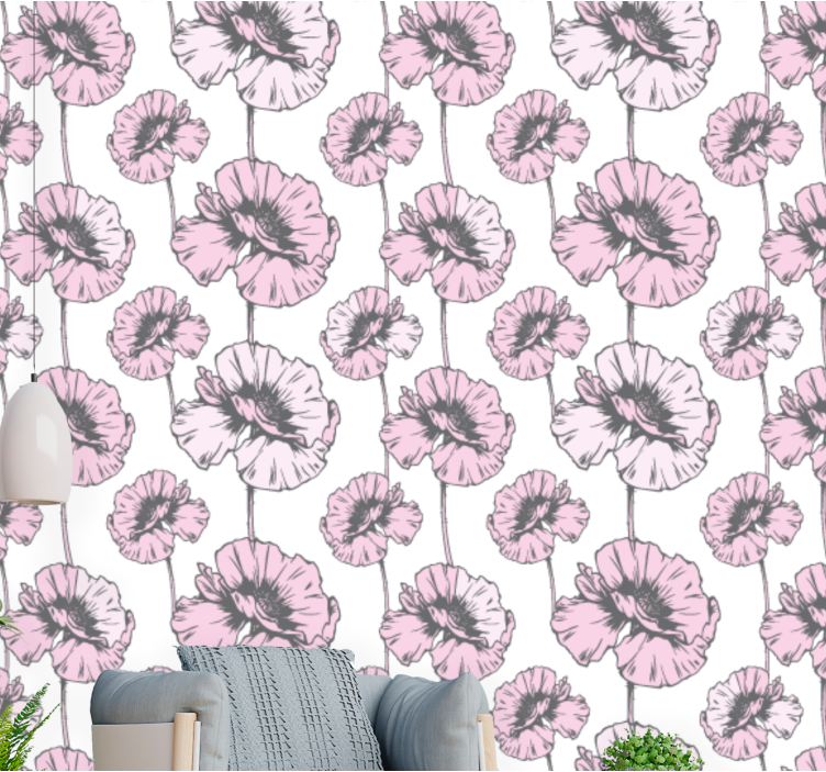 Pink simple pattern flower wallpaper - TenStickers