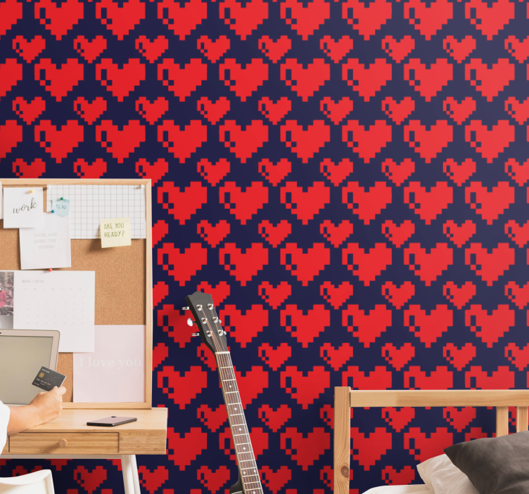 Pixelated Hearts polka dots wallpaper - TenStickers