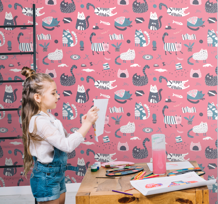 Playful Cats Illustration cat wallpaper - TenStickers