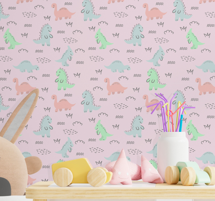 Playful Dinosaur Motifs dinosaurs wallpaper - TenStickers