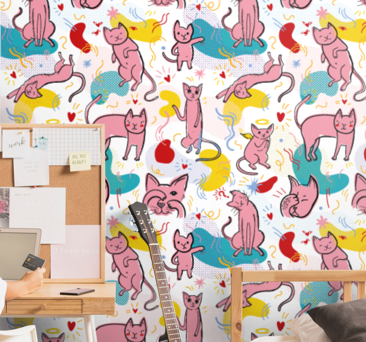 Playful Feline Patterns cat wallpaper - TenStickers