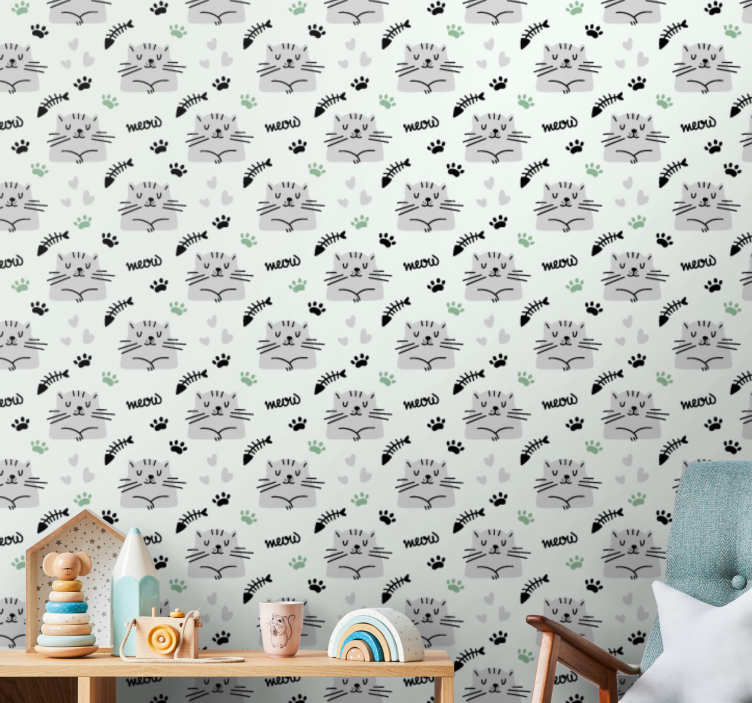 Playful Kitten Patterns cat wallpaper - TenStickers