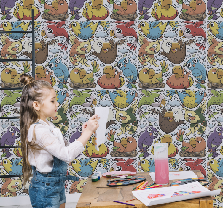 Playful Parrot Pattern birds wallpaper - TenStickers