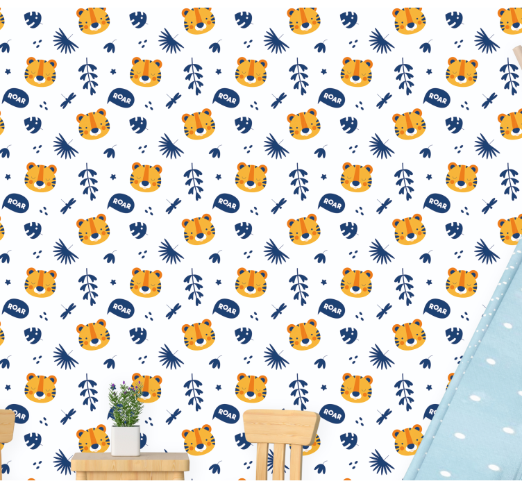 Playful Tiger Pattern animal wallpaper - TenStickers