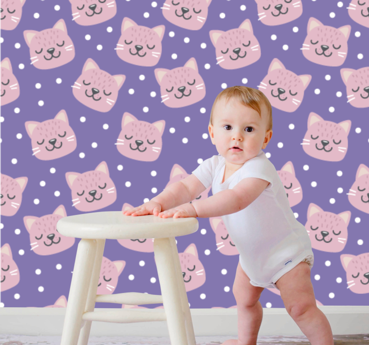 Polka Cat Pattern nursery wallpaper - TenStickers