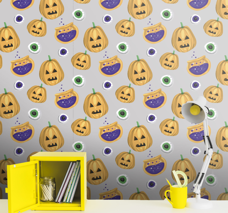 Pumpkin Pattern halloween wallpaper - TenStickers