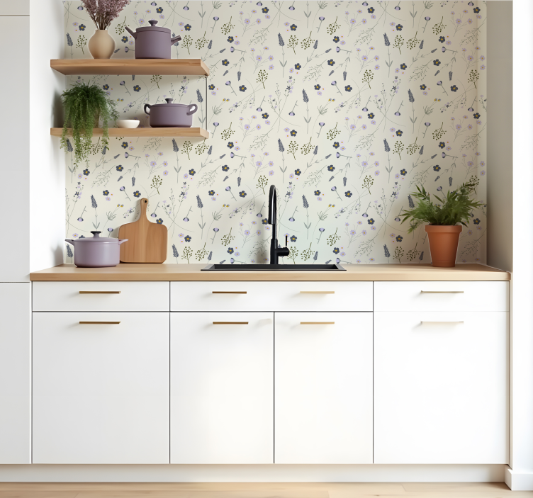Purple Wildflower Floral kitchen wallpaper - TenStickers