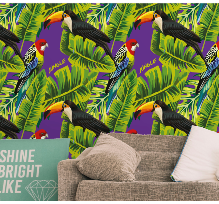 realistic tropical leaves birds - TenStickers