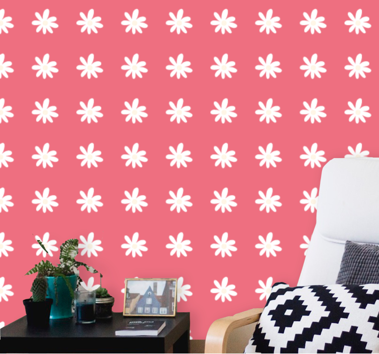Red and white floral pattern flower wallpaper - TenStickers