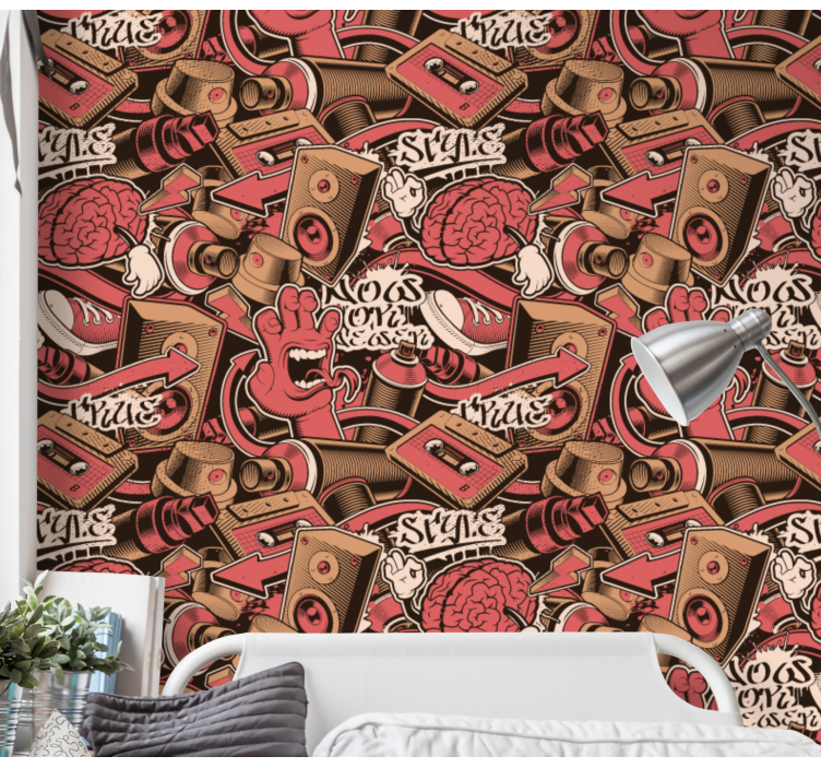 Red graffiti street design Art Wallpaper - TenStickers
