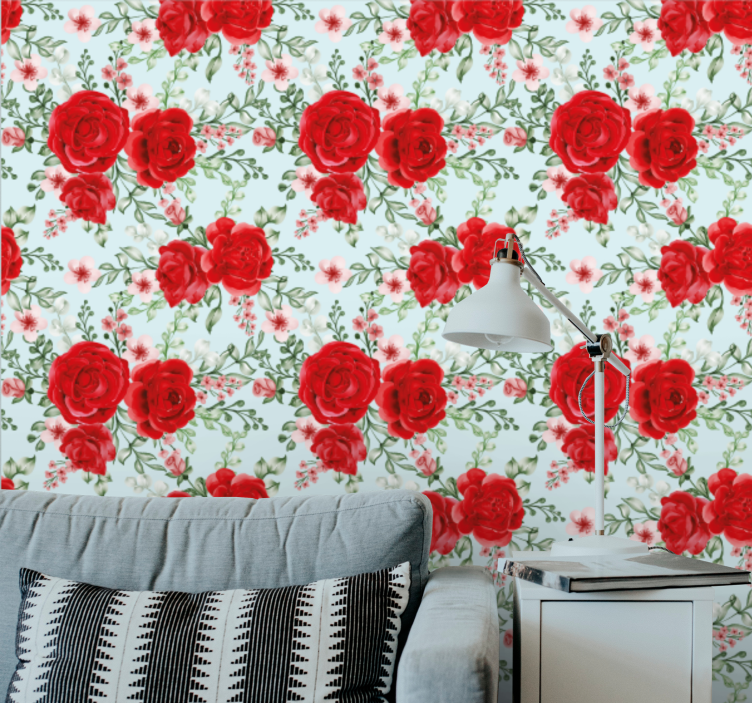 Red Rose Floral flower wallpaper - TenStickers