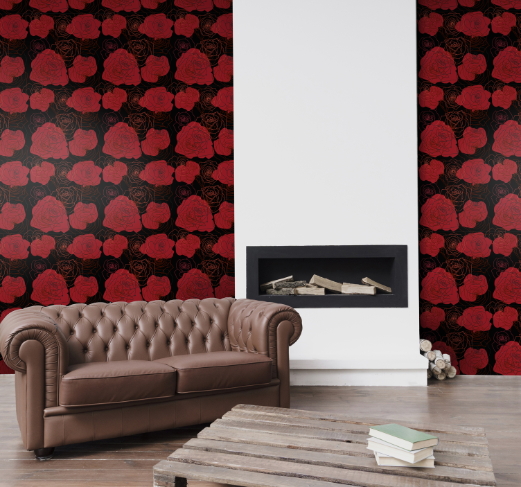 Red Roses Pattern flower wallpaper - TenStickers