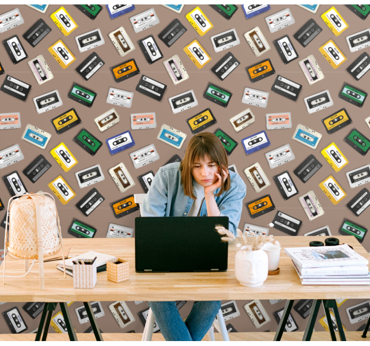 Retro Cassette Pattern customised wallpaper - TenStickers