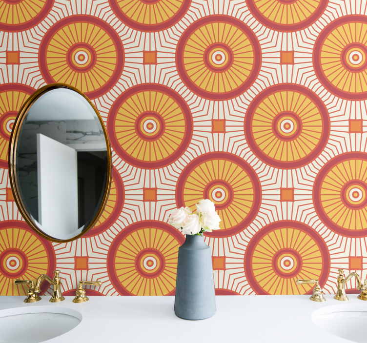 Retro Sunburst Motif bathroom wallpaper - TenStickers