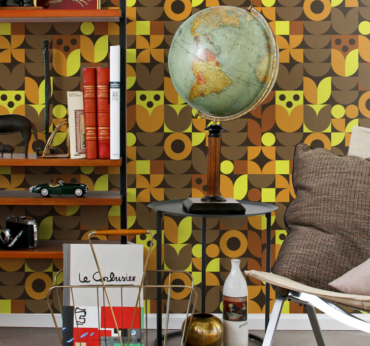 Retro warm tones geometric wallpaper - TenStickers