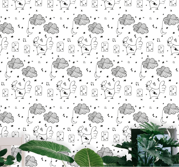 Rooster Cartoon Pattern animal wallpaper - TenStickers