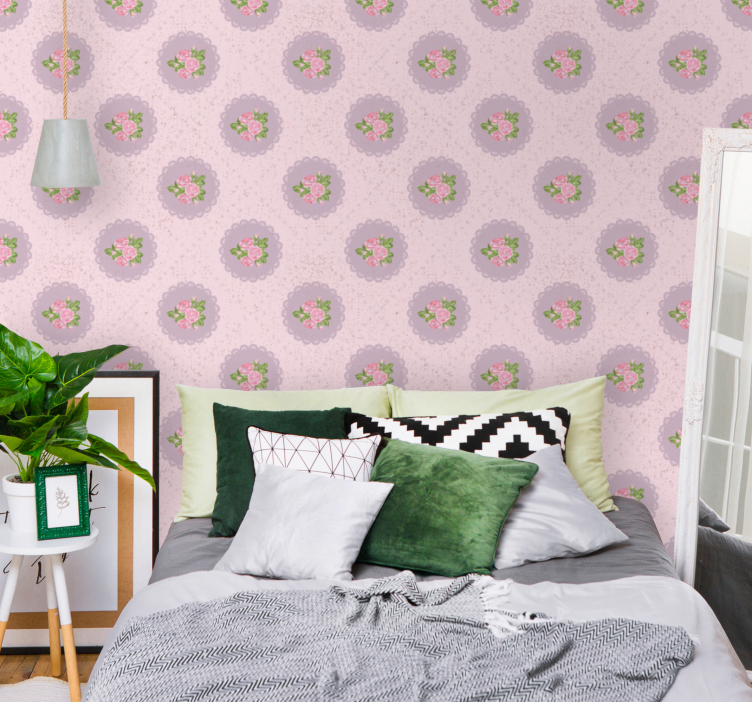 Rose pink circles flower wallpaper - TenStickers