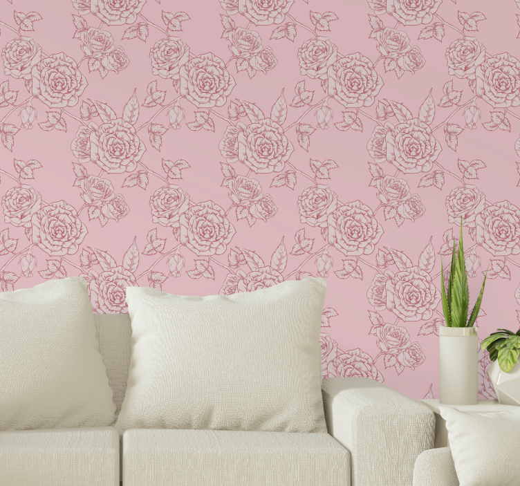 Rose Sketch Pattern flower wallpaper - TenStickers