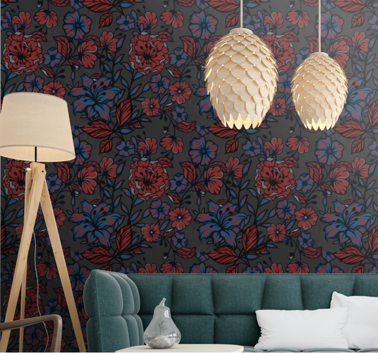 Roses and leaves with dark colors wallpaper - TenStickers