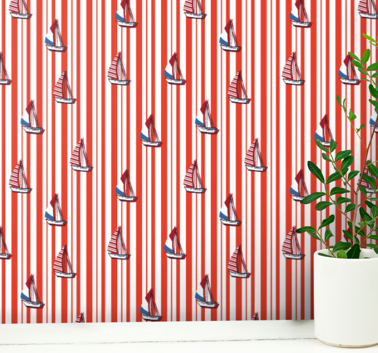 Sailboat red pattern vertical line wallpaper - TenStickers